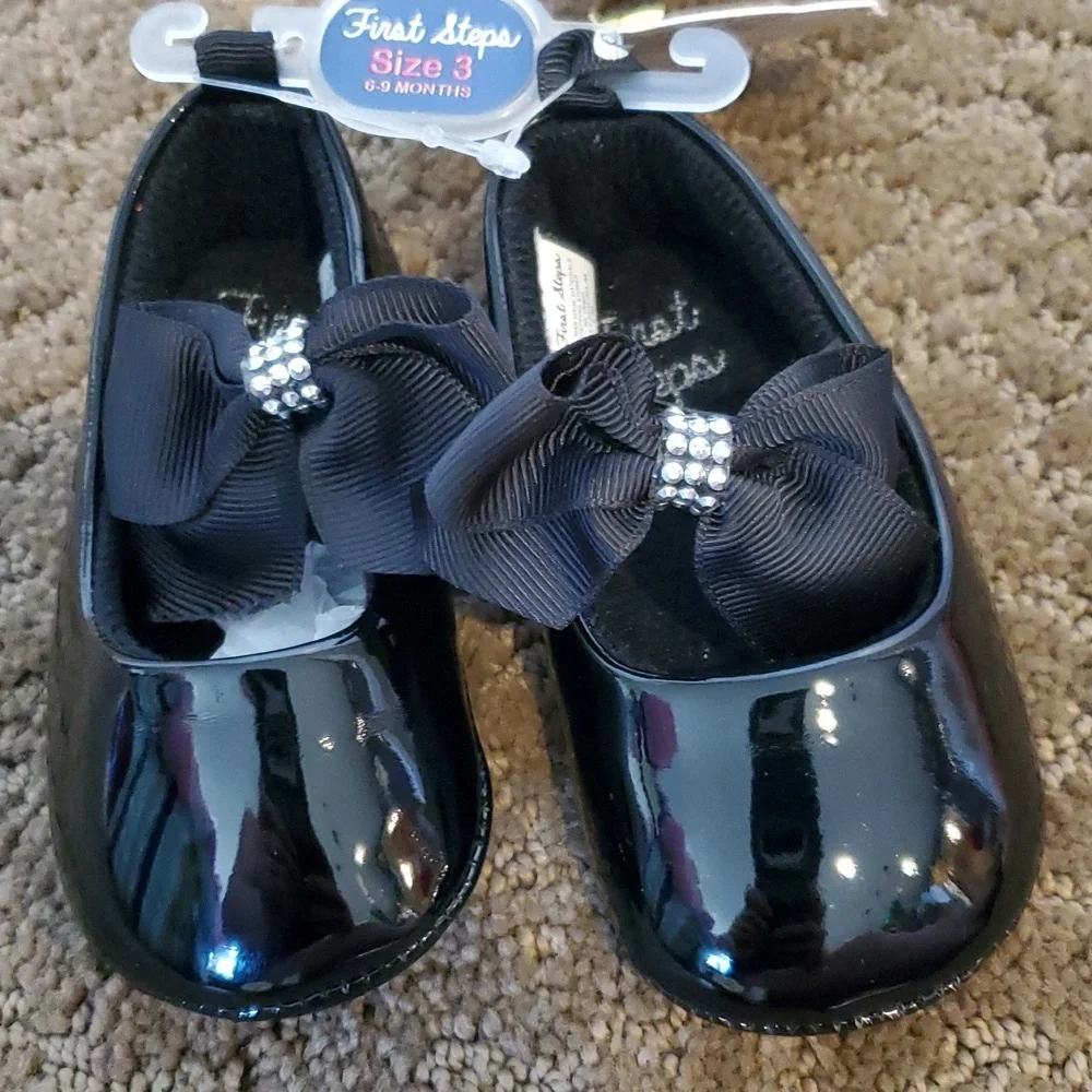 Baby Girls First Steps Dress Shoes Rose Gold Black Size 3 (6-9) 4 (9-12) mo NWT